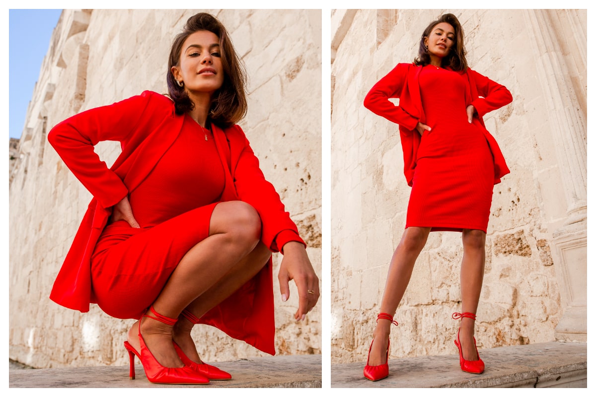 czerwone ołówkowe prążkowane sukienki Rue Paris