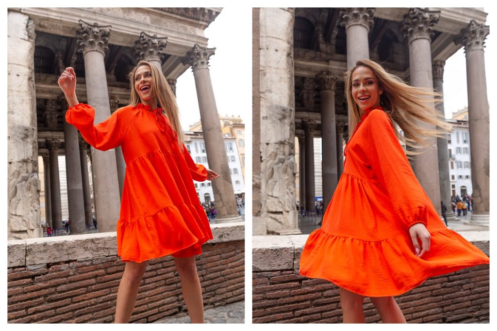 pomarańczowe boho sukienki oversize rue paris z falbankami