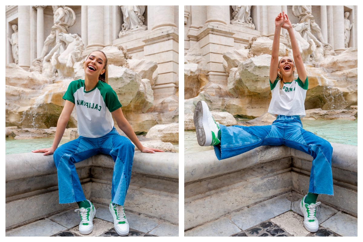 szerokie jeansy damskie rue paris z wysokim stanem w sportowej stylizacji