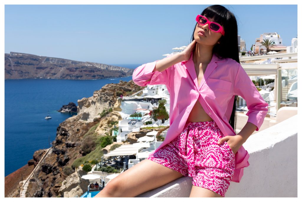 różowe damskie koszule rue paris na lato w stylizacji z szortami