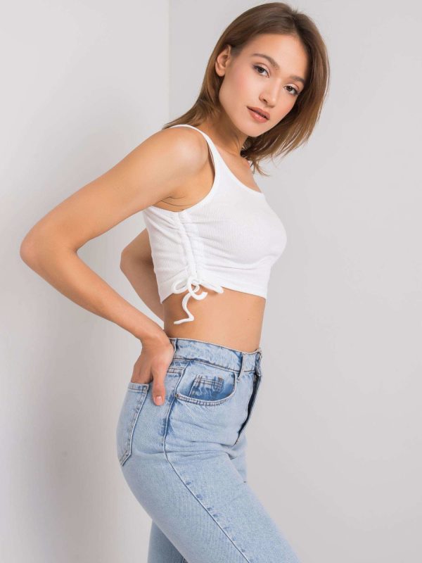 Biały crop top ze ściągaczami Loretta RUE PARIS