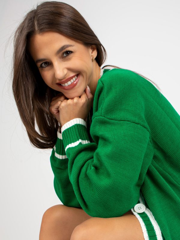 Zielony długi sweter rozpinany z guzikami RUE PARIS