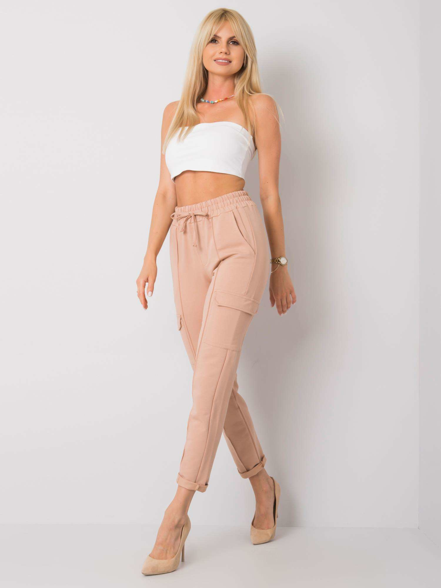 Camelowe spodnie dresowe z kieszeniami Despina RUE PARIS Camelowe spodnie dresowe z kieszeniami Despina RUE PARIS