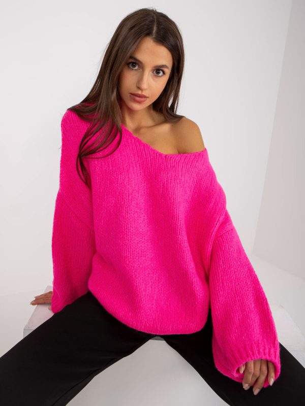 Fluo różowy sweter oversize z szerokimi rękawami RUE PARIS