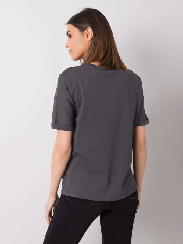 Grafitowy t-shirt bawełniany Kaylee RUE PARIS