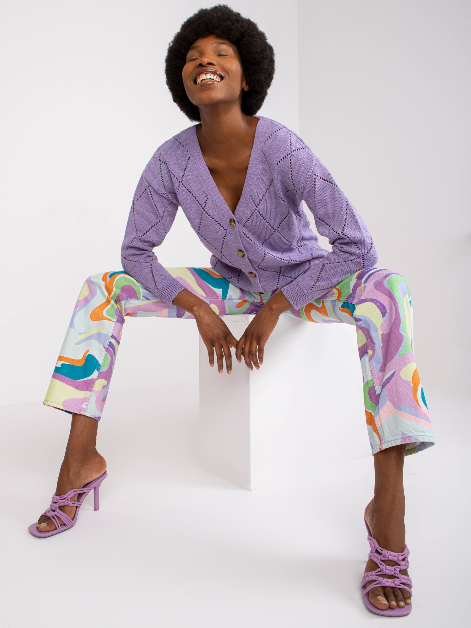 Fioletowy sweter damski rozpinany Elisabete RUE PARIS Fioletowy sweter damski rozpinany Elisabete RUE PARIS