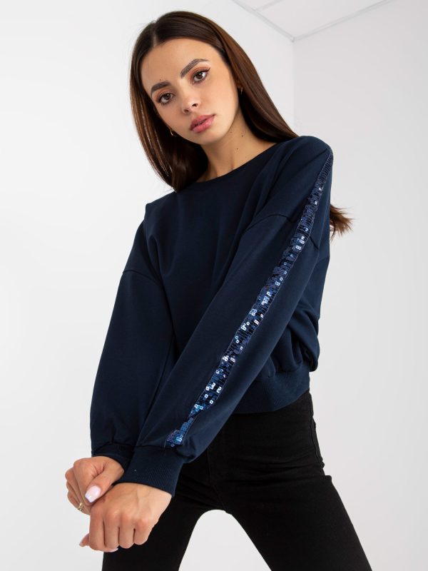 Granatowa damska bluza bez kaptura z cekinami RUE PARIS