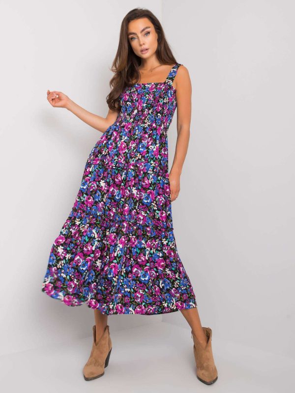 Czarno-fioletowa sukienka z printami Mariella RUE PARIS