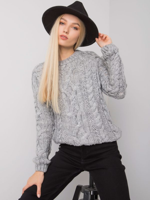 Szary sweter w warkocze Milford RUE PARIS