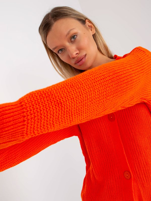 Pomarańczowy sweter rozpinany z dużymi guzikami RUE PARIS