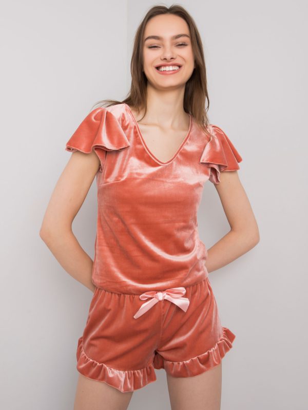 Brudnoróżowa dwuczęściowa piżama welurowa Farnetta RUE PARIS