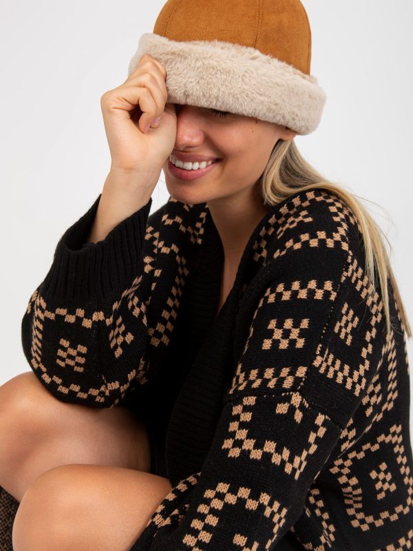 Czarny długi kardigan we wzory RUE PARIS