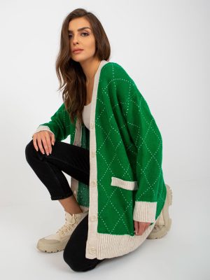 Zielony luźny sweter rozpinany z guzikami RUE PARIS
