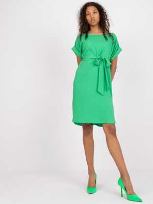 Zielona elegancka sukienka na co dzień z wiązaniem RUE PARIS