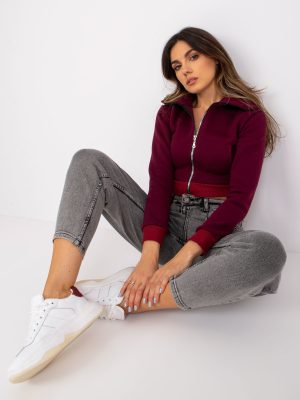 Bordowa krótka rozpinana bluza dresowa Ann RUE PARIS