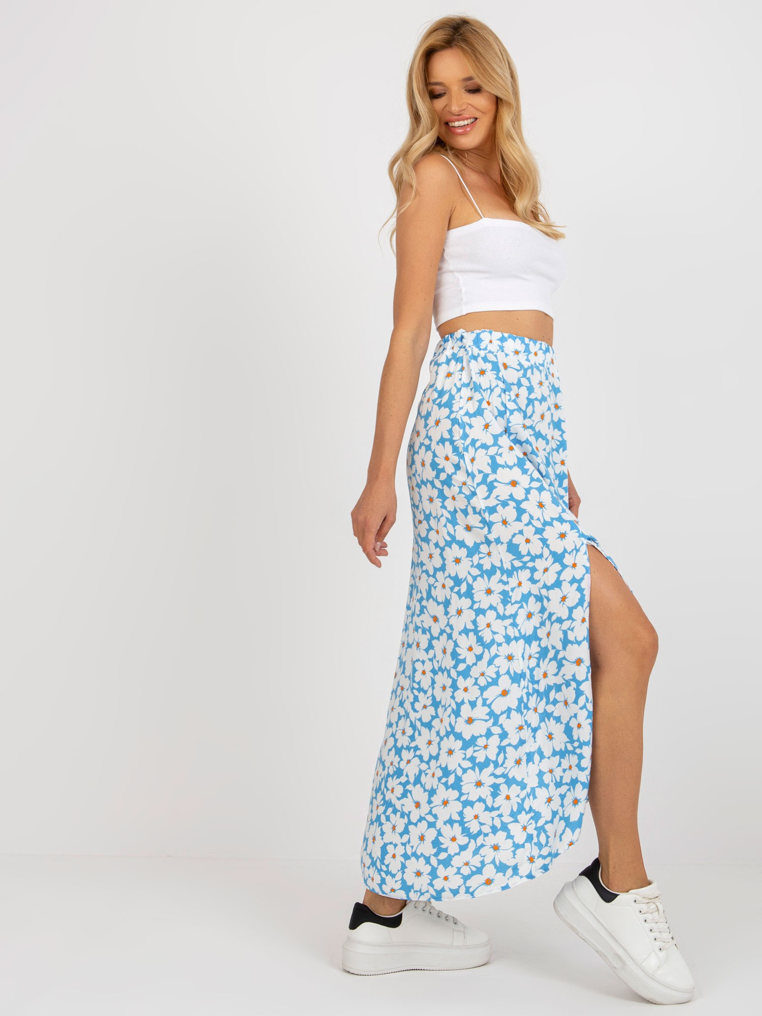 Niebieska spódnica asymetryczna na lato RUE PARIS Niebieska spódnica asymetryczna na lato RUE PARIS