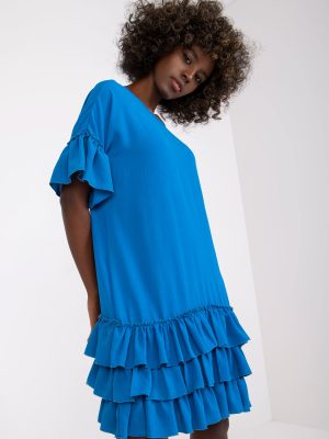 Niebieska damska sukienka mini z falbankami Melanie RUE PARIS
