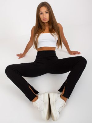 Czarne legginsy basic z rozcięciem RUE PARIS