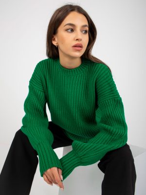 Zielony sweter oversize z okrągłym dekoltem RUE PARIS