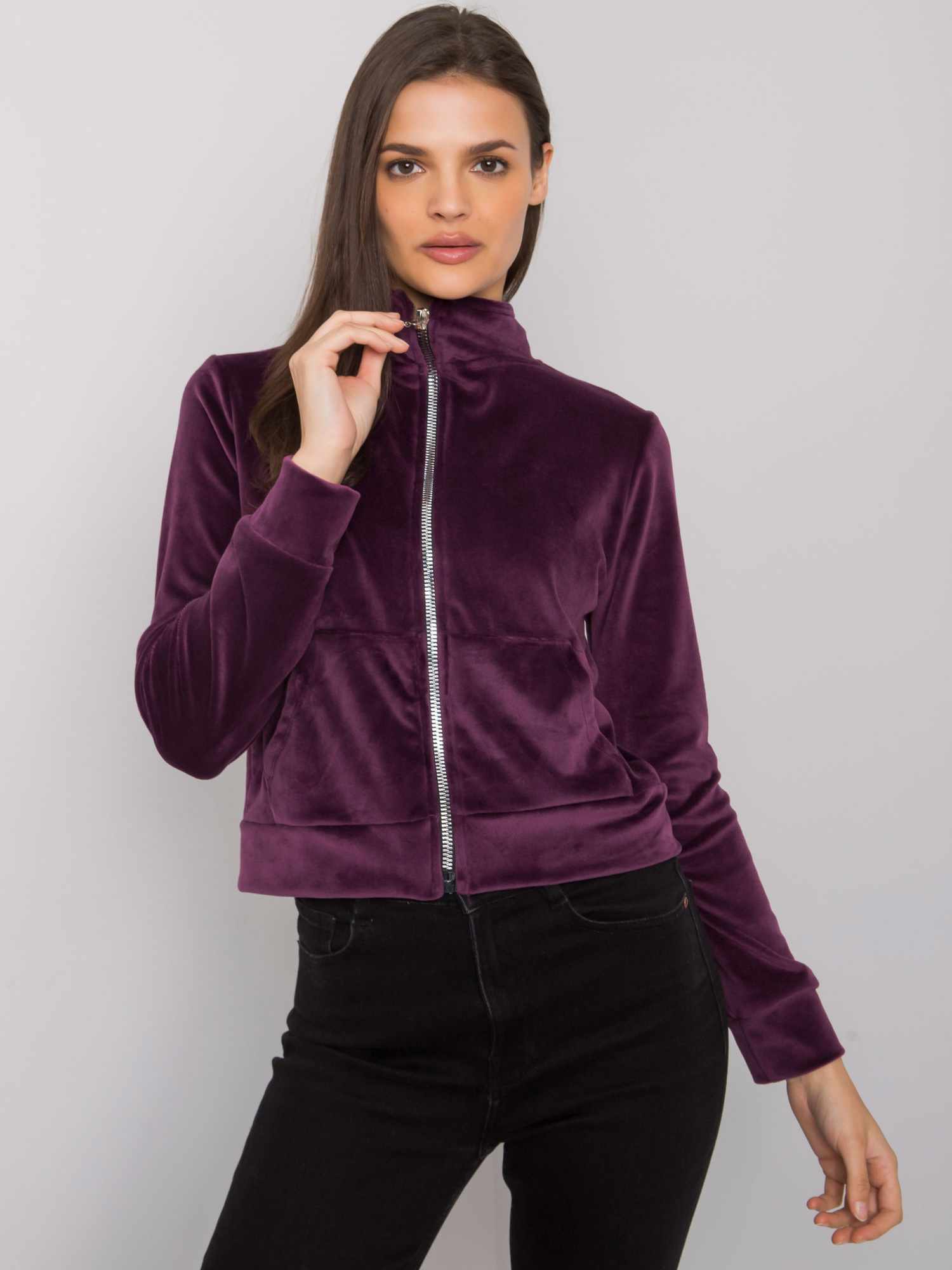 Ciemnofioletowa welurowa bluza rozpinana Charley RUE PARIS Ciemnofioletowa welurowa bluza rozpinana Charley RUE PARIS