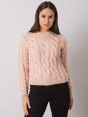 Jasnoróżowy damski sweter w warkocze Florianna RUE PARIS