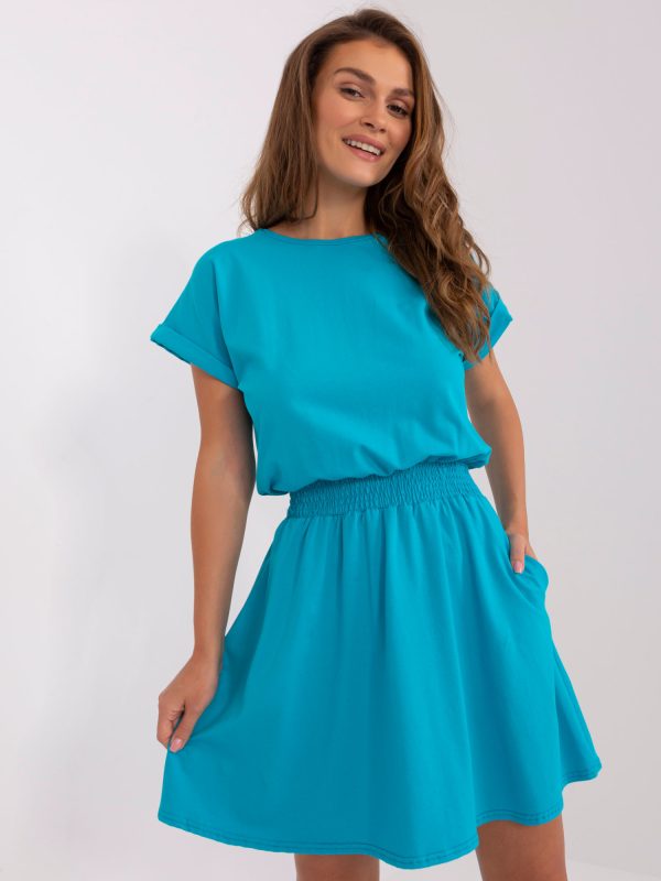 Niebieska rozkloszowana sukienka basic RUE PARIS