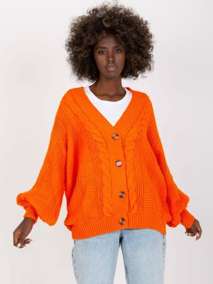 Pomarańczowy ciepły sweter rozpinany oversize RUE PARIS