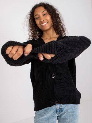 Czarny damski sweter rozpinany z dużymi guzikami RUE PARIS