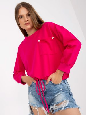 Fuksjowa krótka bawełniana bluza oversize bez kaptura RUE PARIS